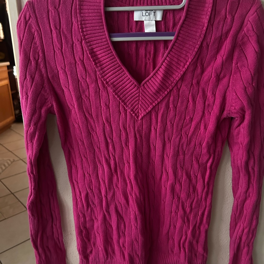 LOFT Women's Vibrant Pink V-Neck Sweater